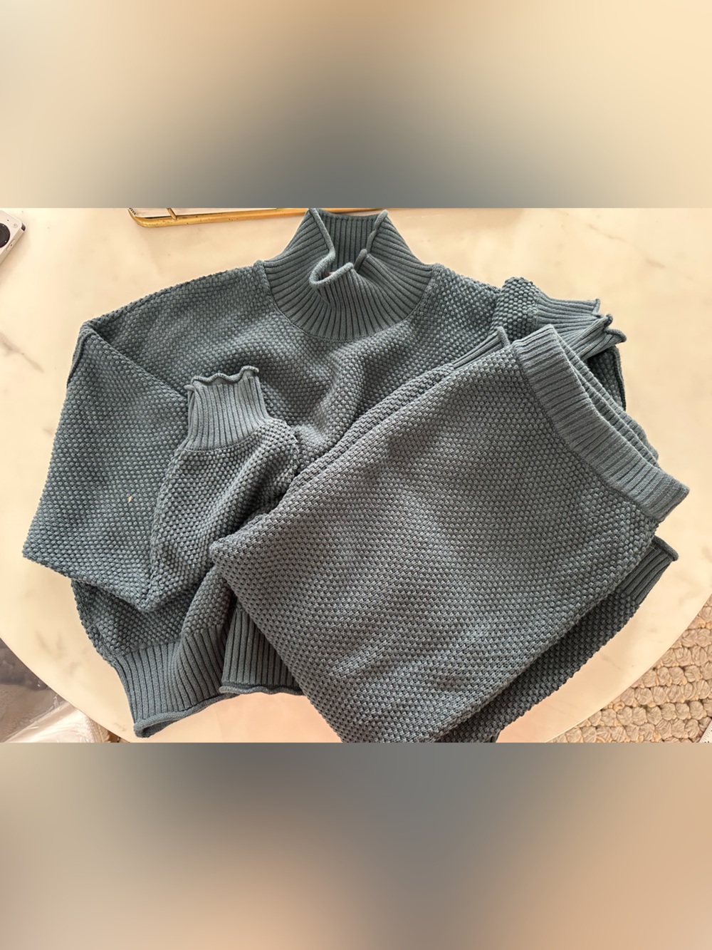 Free People FP Beach Knit Sweater Skirt Set Teal Blue Green Size Large Large